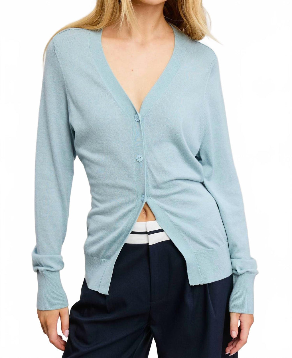 Deep V Split Hem Knit Cardigan In Sea