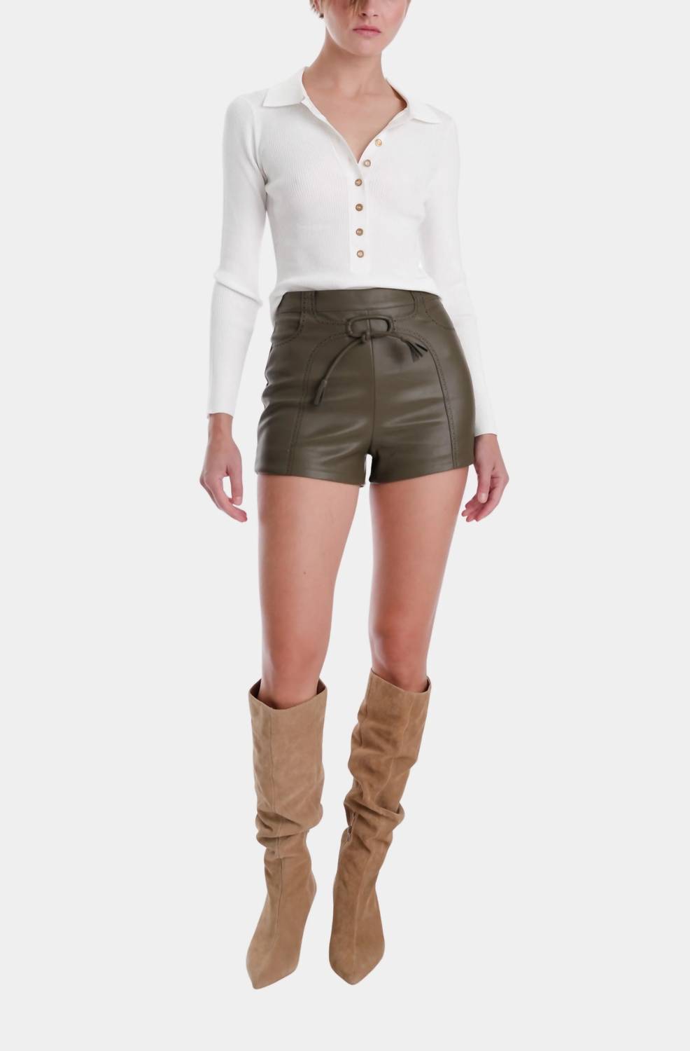 Women's Mona Vegan Leather Mini Shorts In Olive