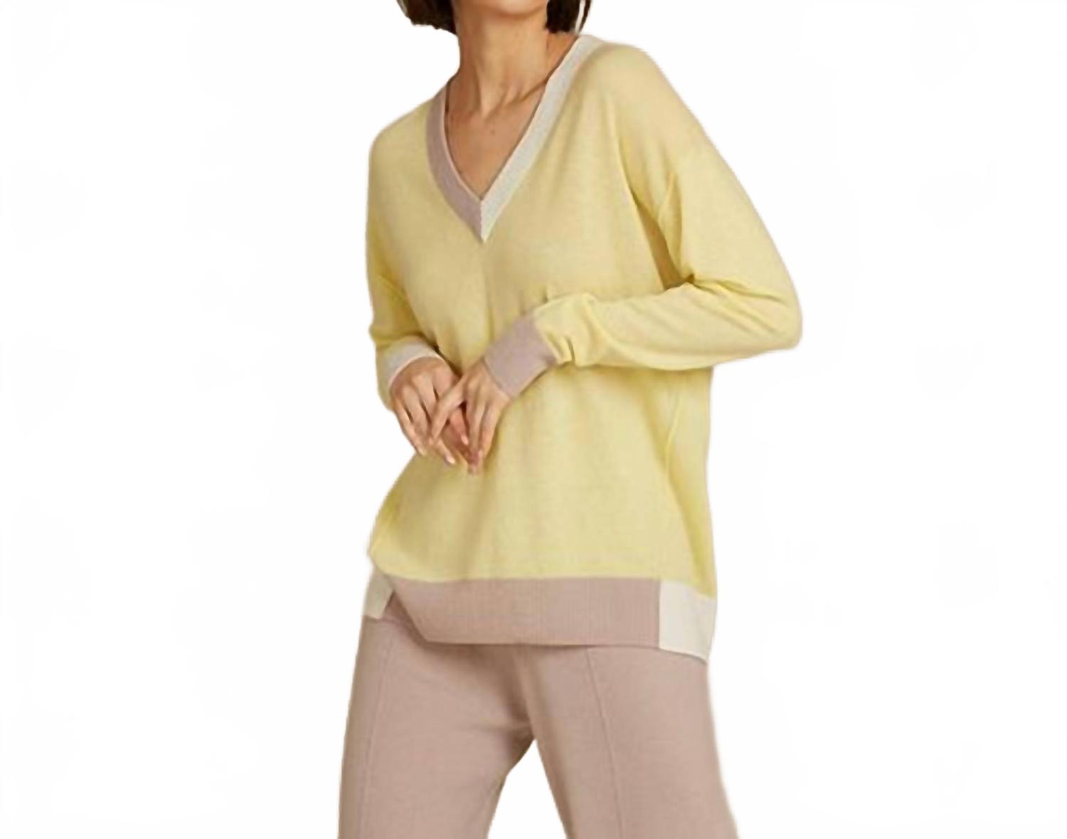 Color Block V Sweater In Banana Combo