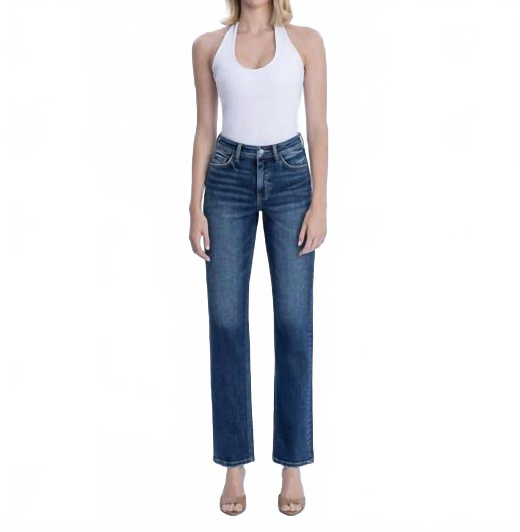Celestial Glow High Rise Full Length Straight Jeans In Dark Wash