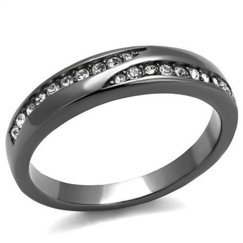 IP Light Black Stainless Steel Ring with Top Grade Crystal in Clear