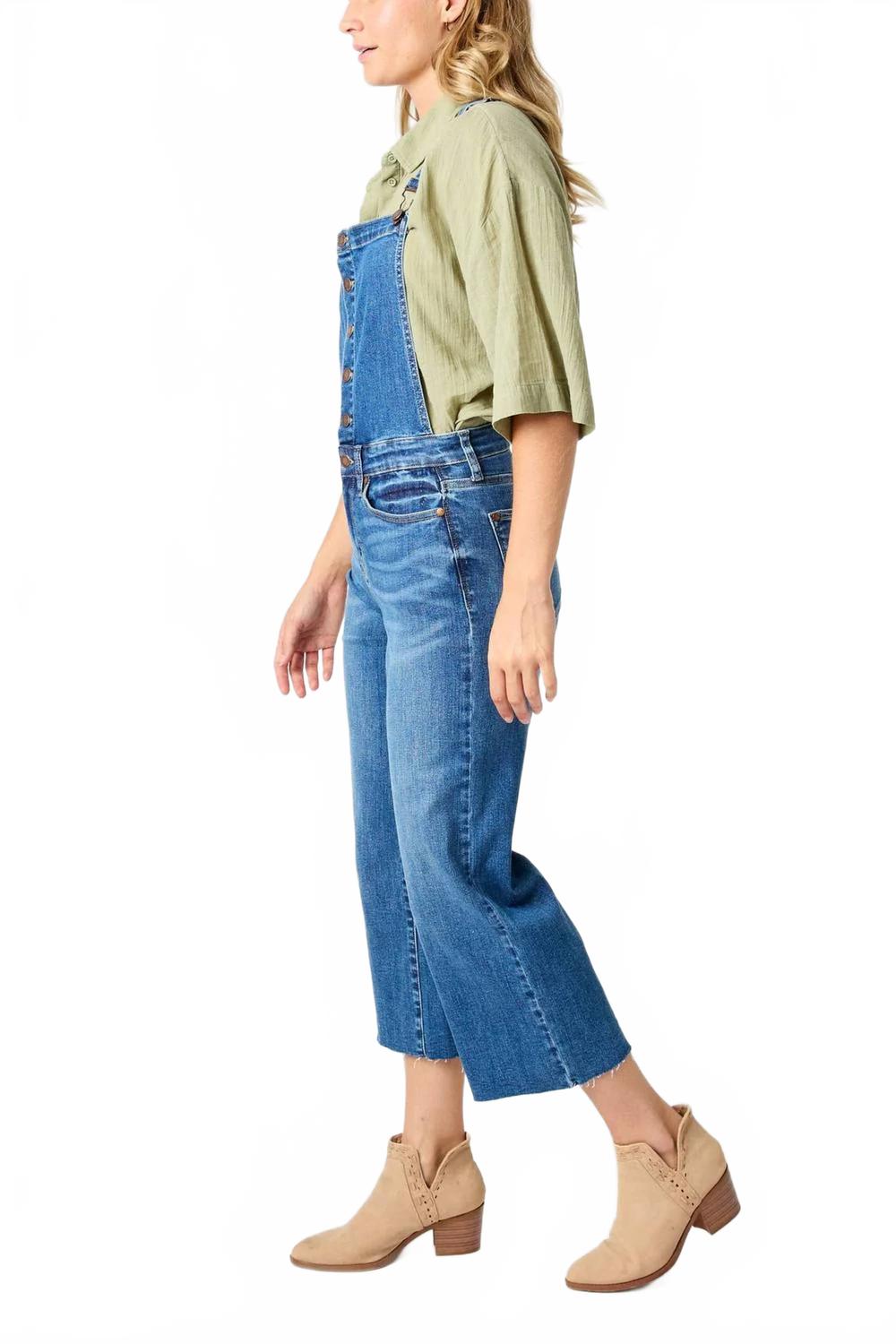 High Waist Wide Leg Crop Overalls In Blue