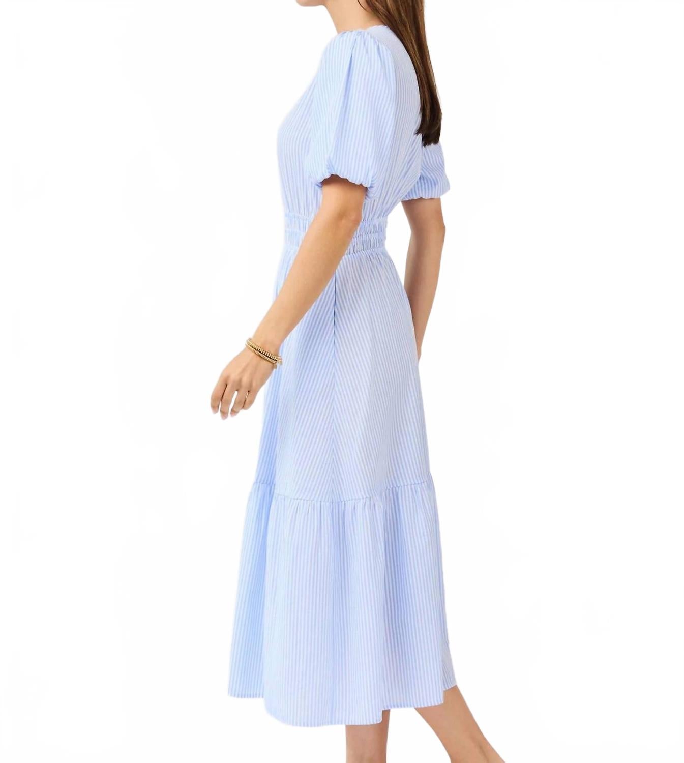 Tracy Seer Sucker Pin Strip Maxi Dress In Blue