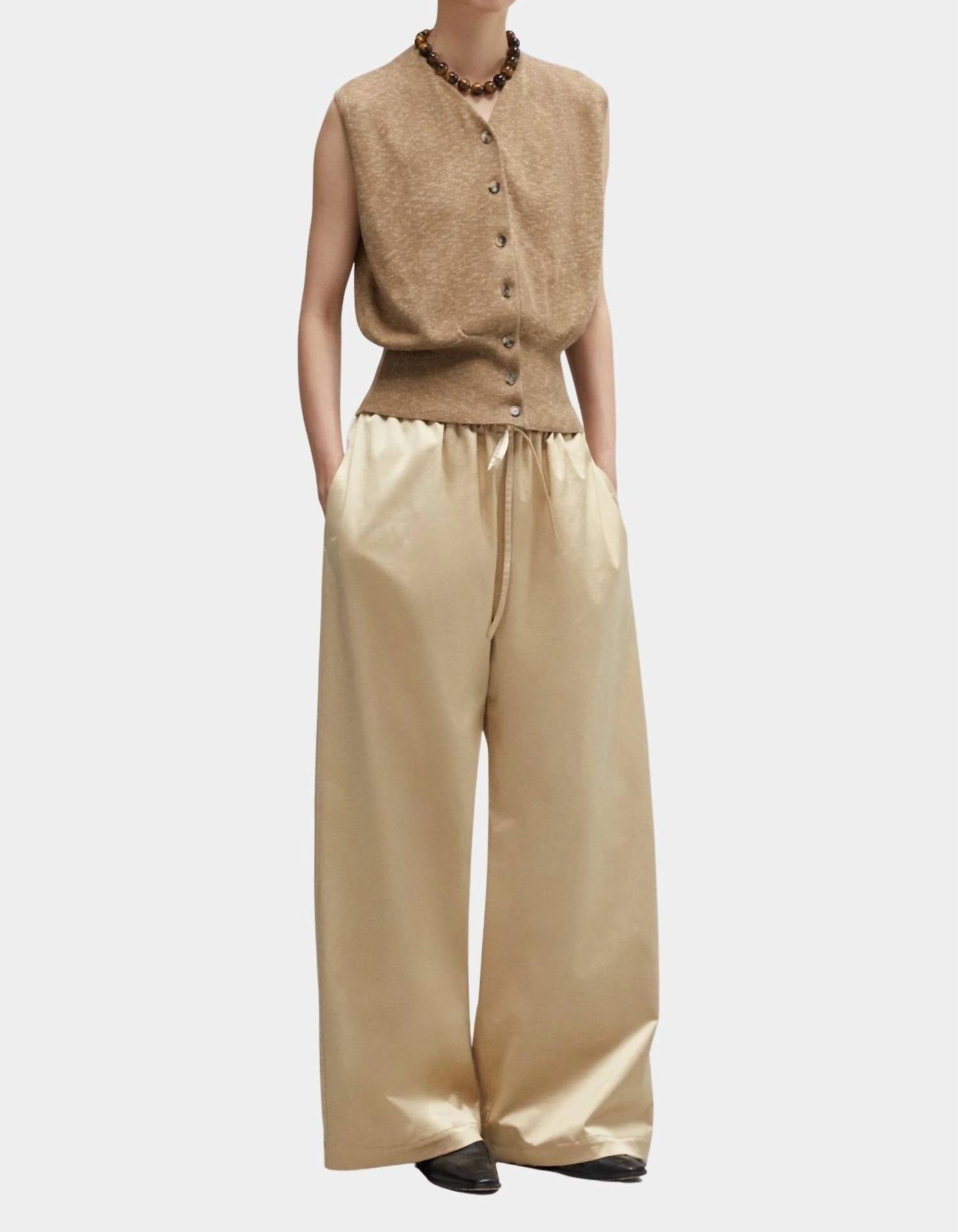 Satin Drawstring Pants In Champagne