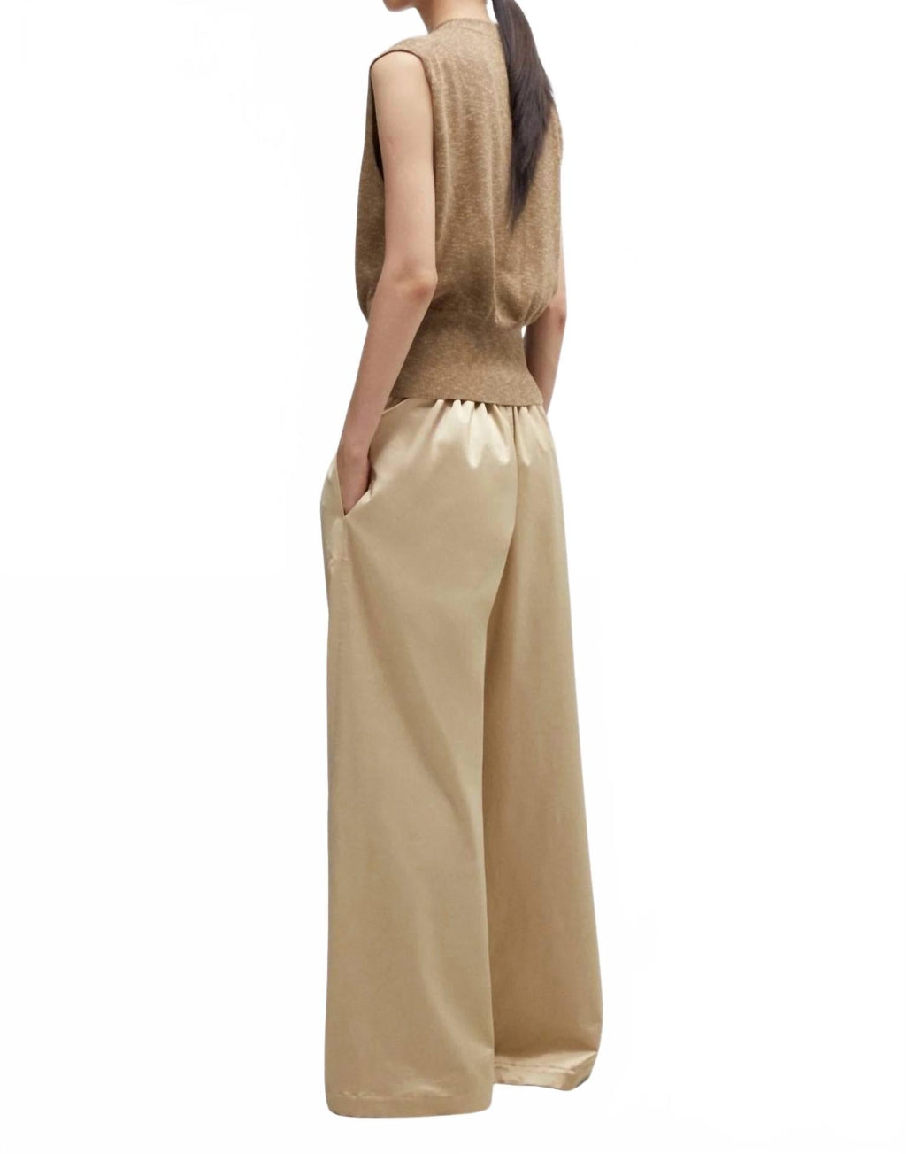 Satin Drawstring Pants In Champagne