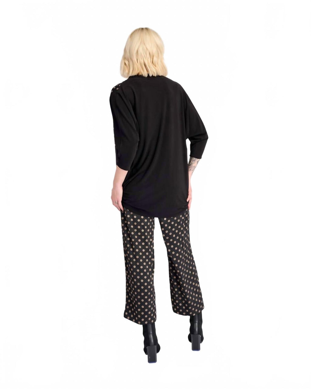 Coupe Draped Top In Black/bronze Dots