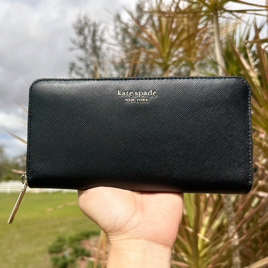 Kate Spade Spencer Leather Zip Around Large Continental Wallet Clutch Black