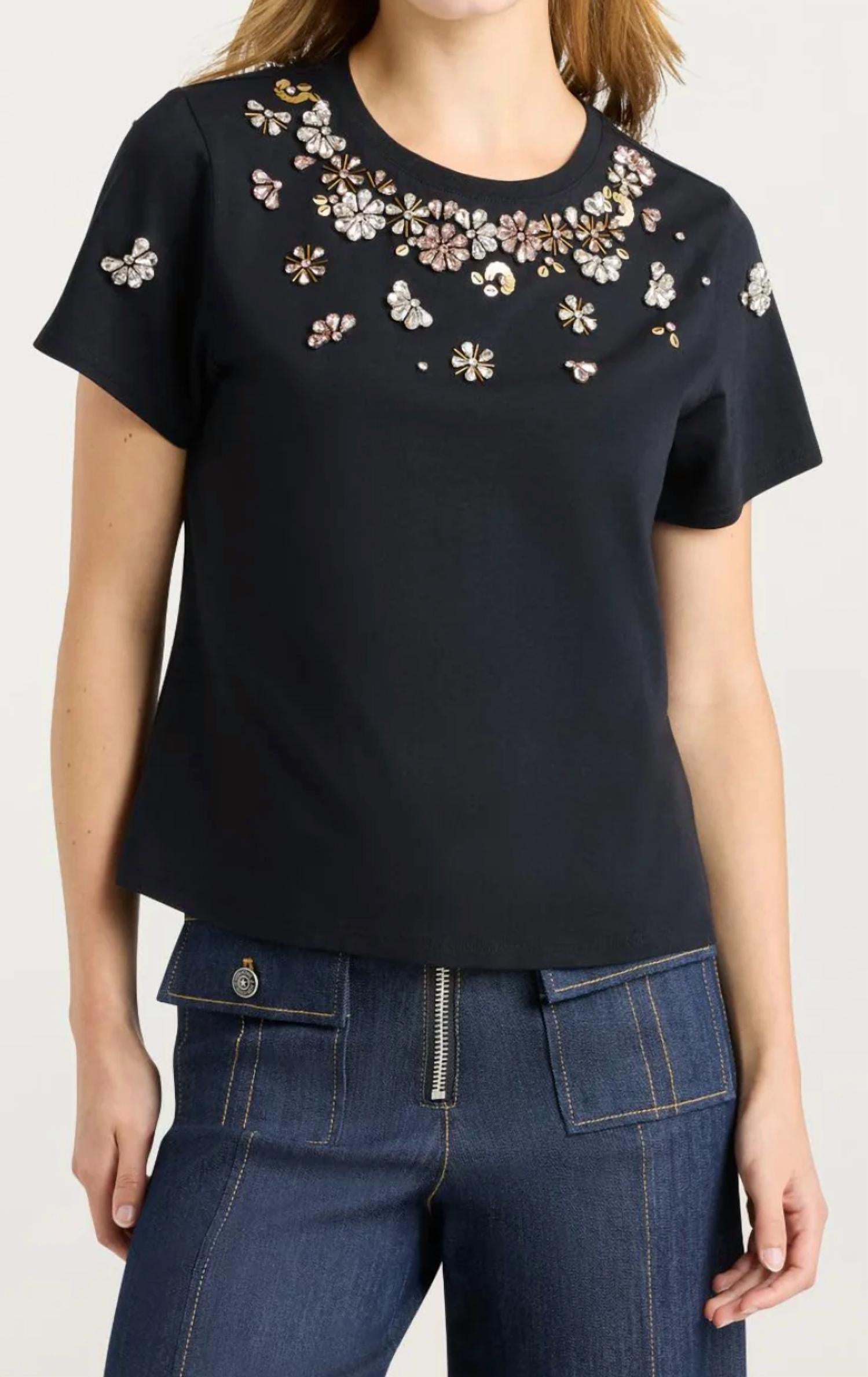 Tumbling Flowers Shrunken Tee In Black