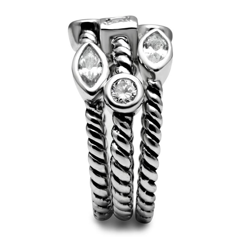 High polished (no plating) Stainless Steel Ring with AAA Grade CZ in Clear