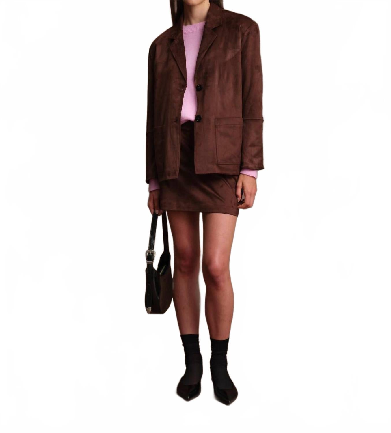 Dereck Faux Suede Blazer In Chocolate