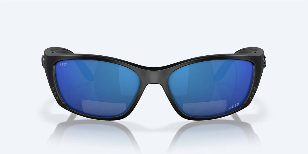 Men's Fisch Reader Rectangular Polarized Sunglasses In Matte Black/blue Mirror