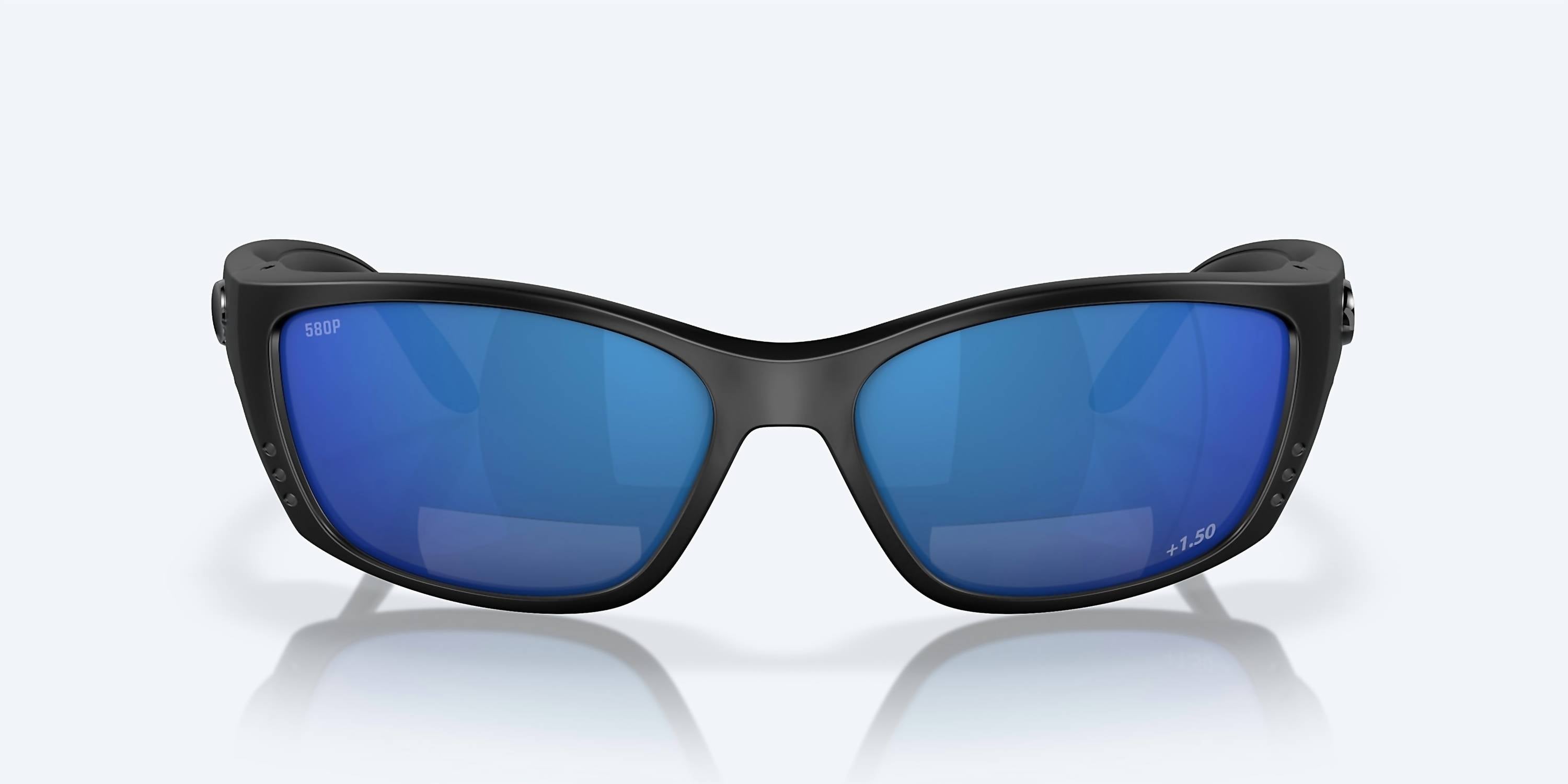 Men's Fisch Reader Rectangular Polarized Sunglasses In Matte Black/blue Mirror