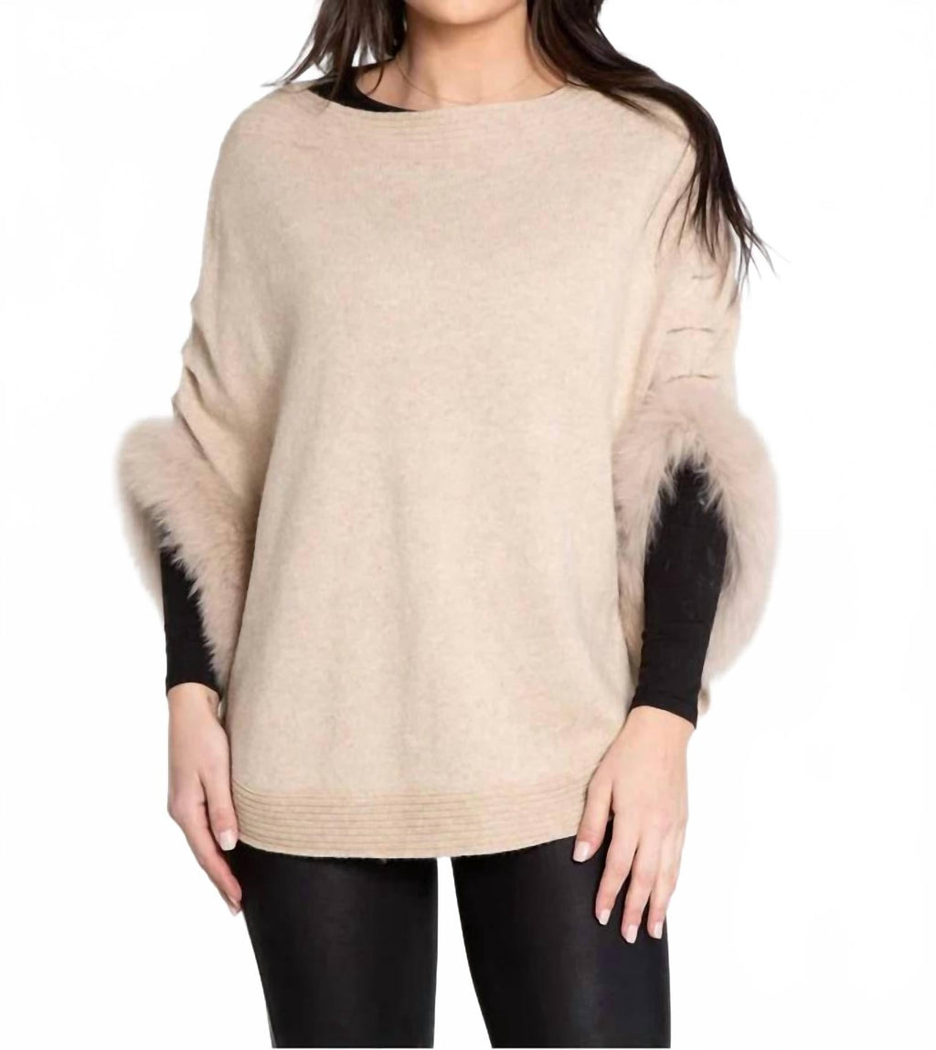 Knit Cashmere & Fox Fur Poncho In Camel