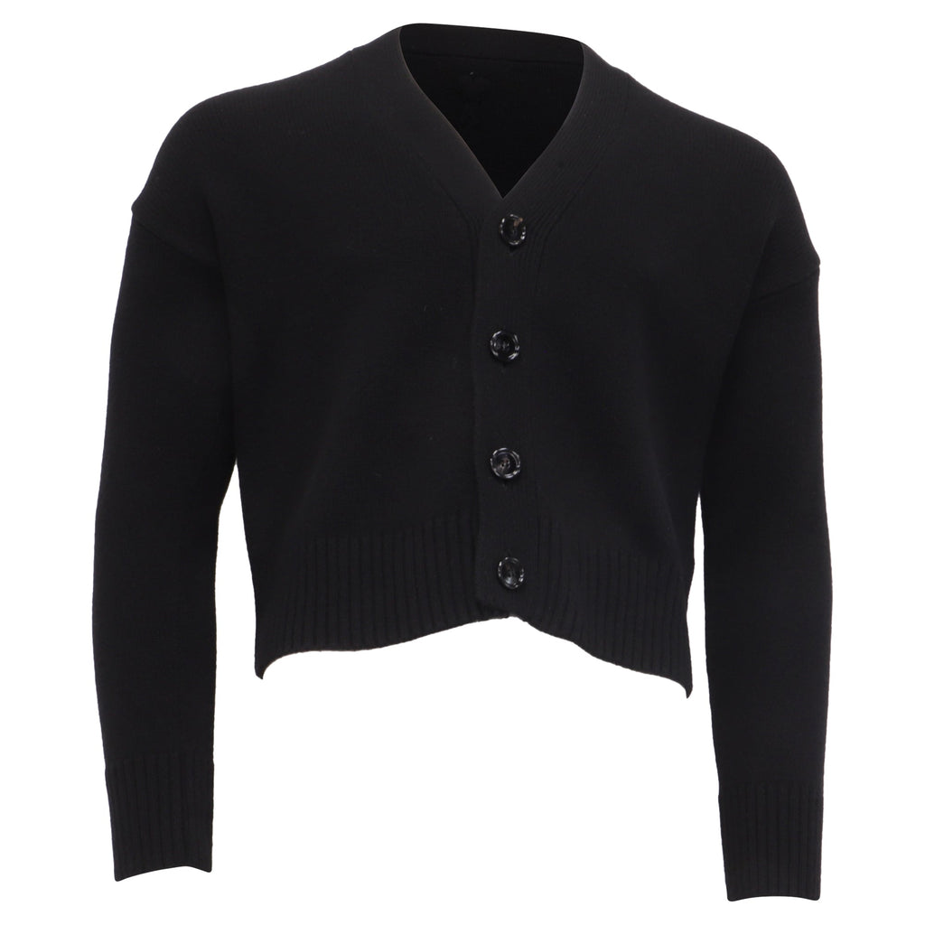 AMI Paris Cropped Cardigan in Black Merino Wool