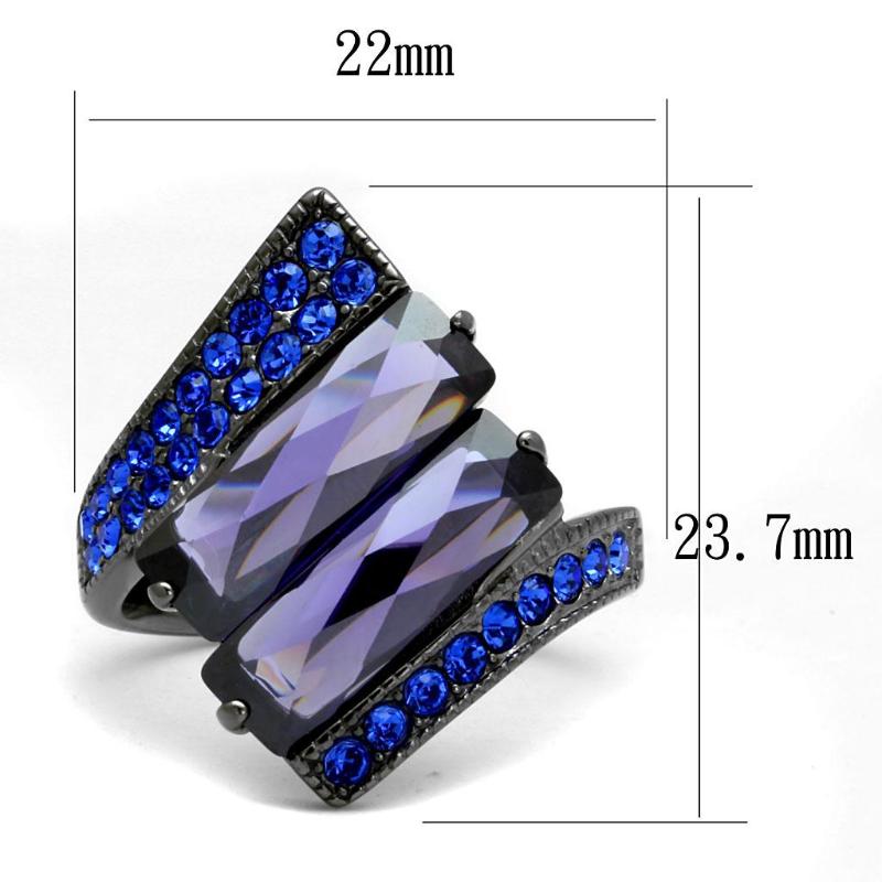 IP Light Black Stainless Steel Ring with AAA Grade CZ in Tanzanite
