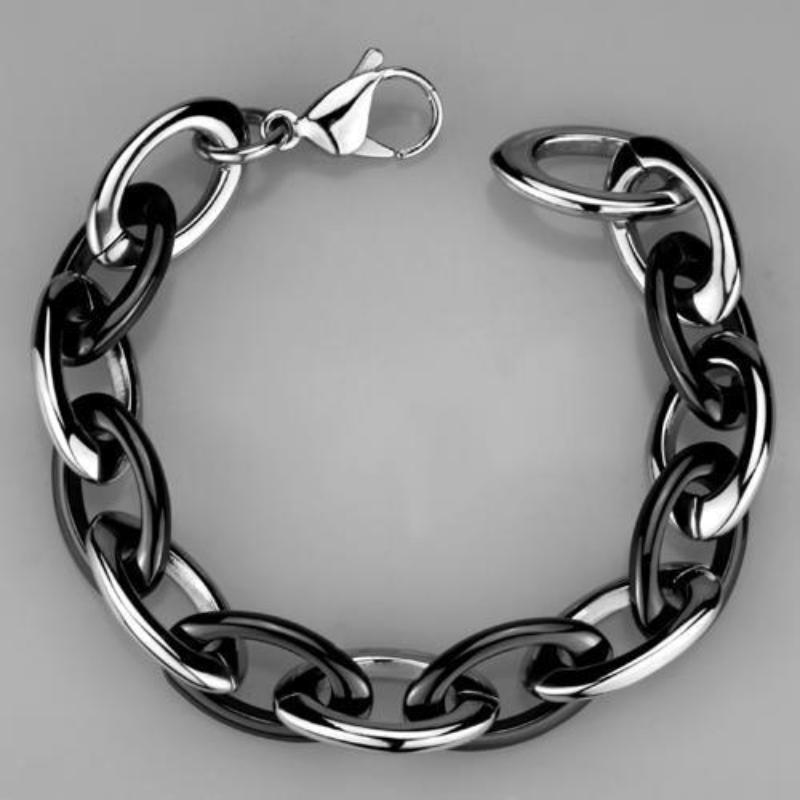 High polished (no plating) Stainless Steel Bracelet with Ceramic in Jet