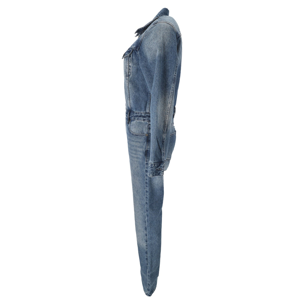 Michael Michael Kors Long Sleeve Denim Jumpsuit in Blue Cotton
