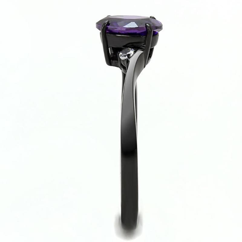 IP Black(Ion Plating) Stainless Steel Ring with AAA Grade CZ in Amethyst