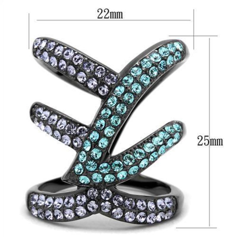 IP Light Black Stainless Steel Ring with Top Grade Crystal in Multi Color