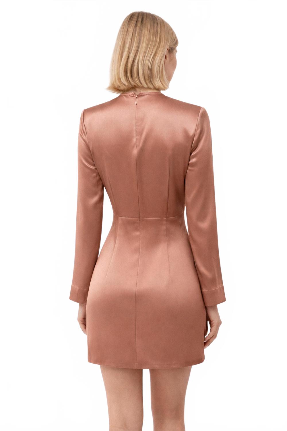 Keyhole Long Sleeve Mini Dress In Rose Bronze