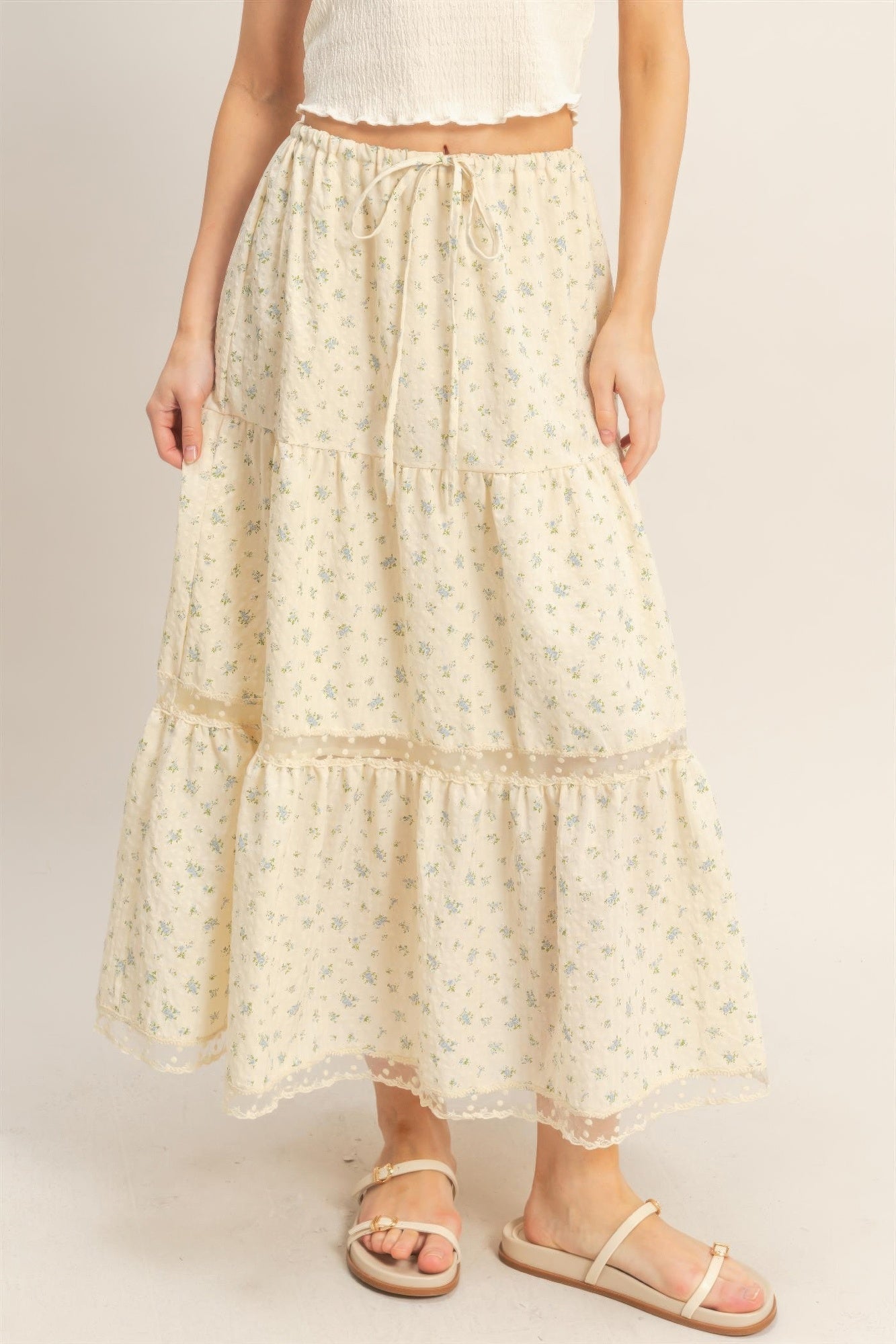 Tiered Lace Trim Skirt