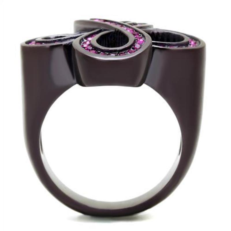 IP Dark Brown (IP coffee) Stainless Steel Ring with Top Grade Crystal in Fuchsia