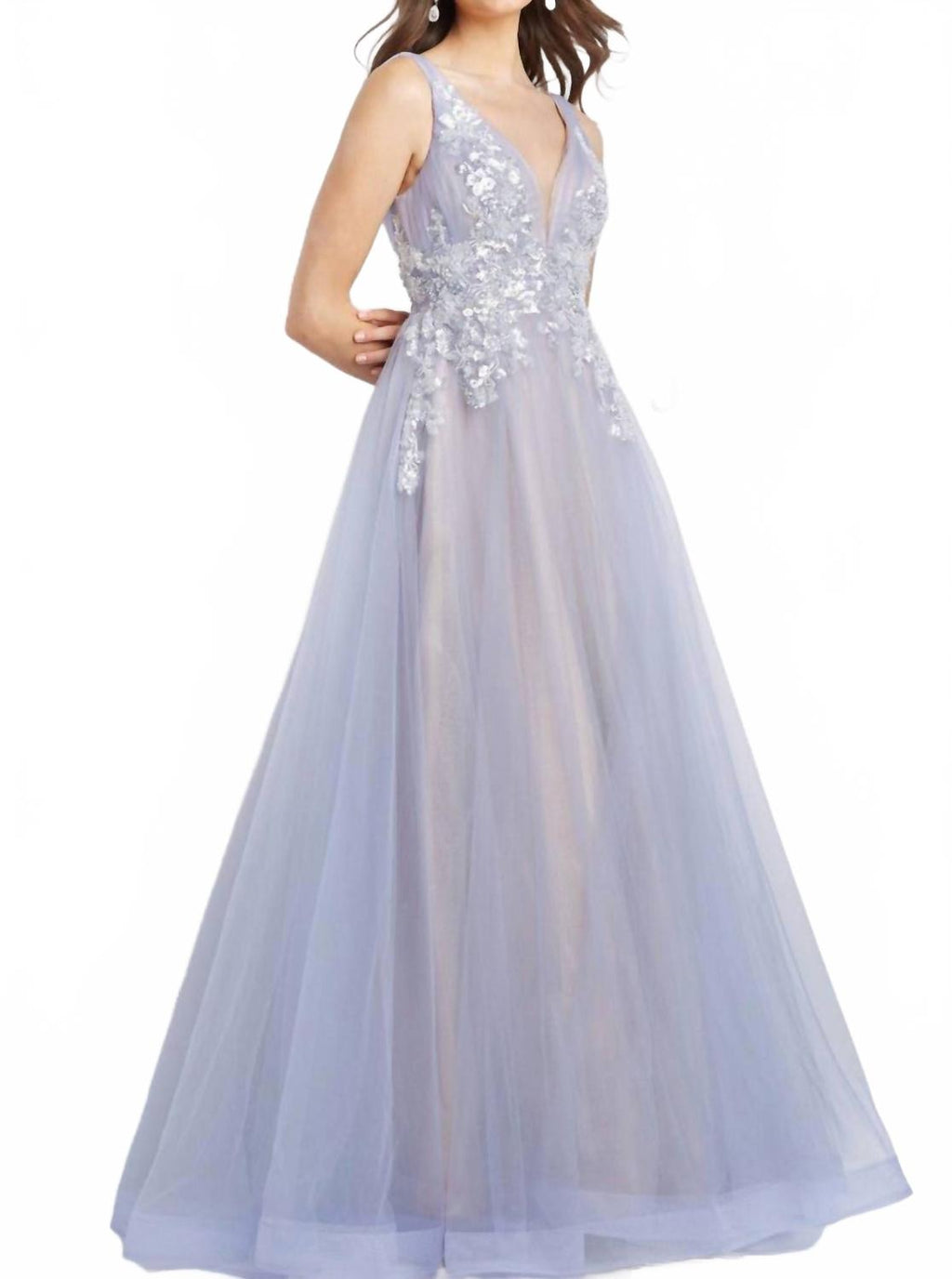 Floral Bodice A-Line Gown In Lavender