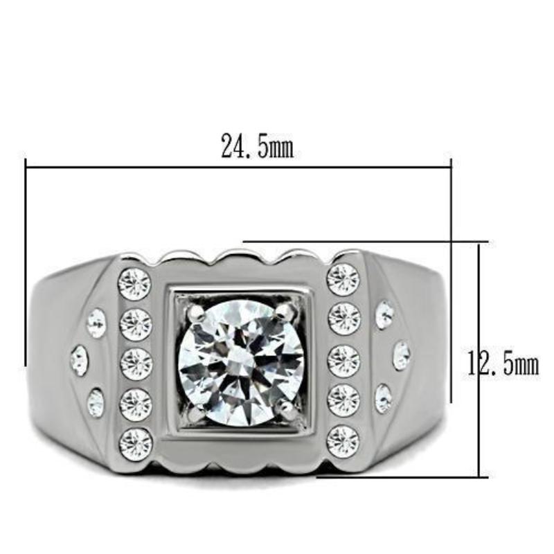 High polished (no plating) Stainless Steel Ring with AAA Grade CZ in Clear