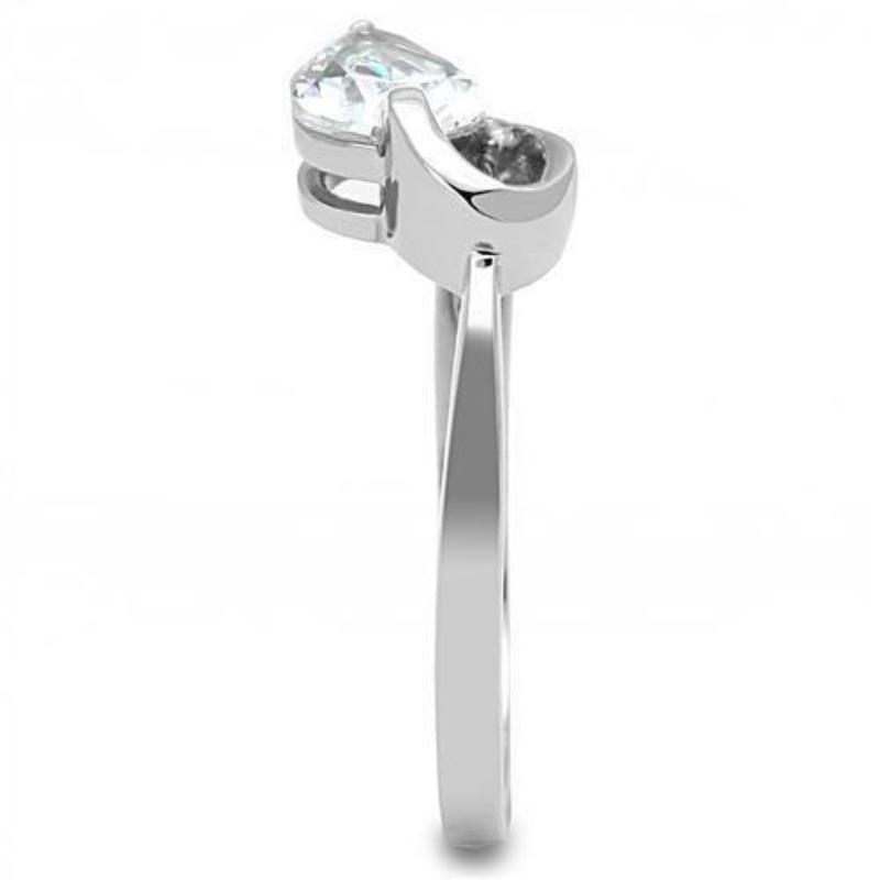 High polished (no plating) Stainless Steel Ring with AAA Grade CZ in Clear