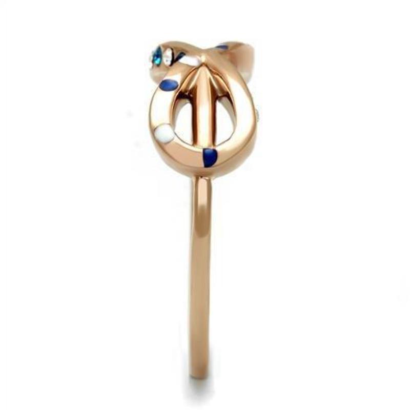 IP Rose Gold(Ion Plating) Stainless Steel Ring with Top Grade Crystal in Sapphire