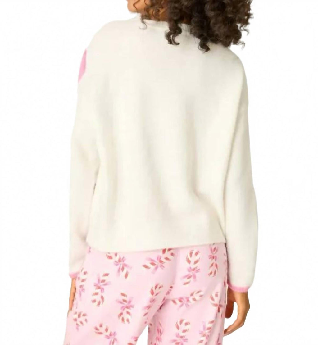 Long Sleeve Pajama Sweater With Bow Top In Ivory