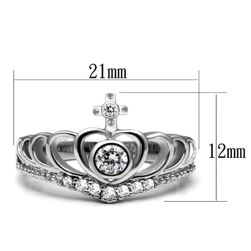 High polished (no plating) Stainless Steel Ring with AAA Grade CZ in Clear