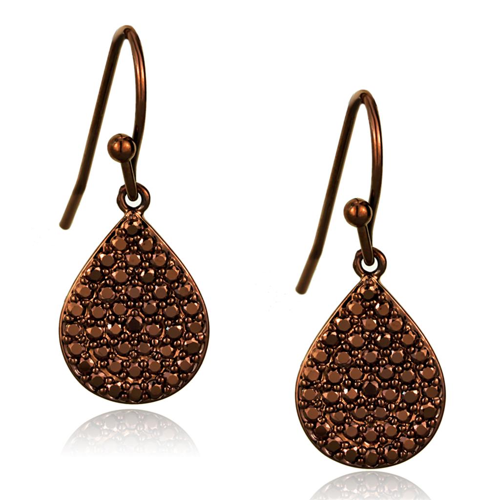 IP Coffee light Brass Earrings with AAA Grade CZ in Light Coffee