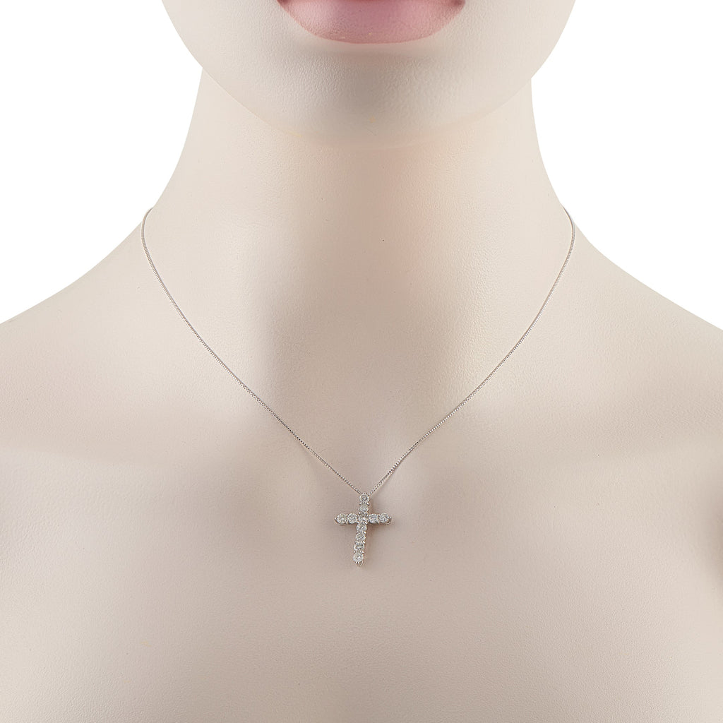 LB Exclusive Platinum 1.03ct Diamond Cross Pendant Necklace MF41-041326