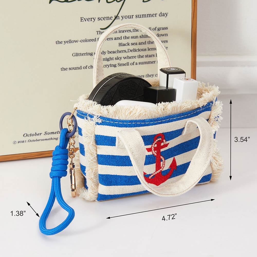 Nautical Anchor Mini Canvas Tote Bag Keychain Bag Charm