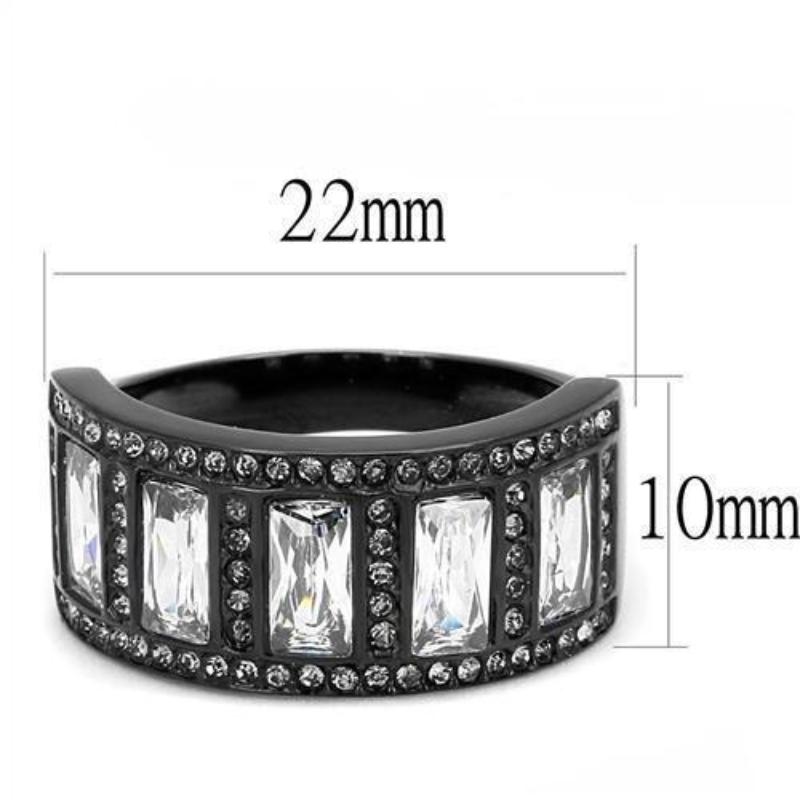 IP Black(Ion Plating) Stainless Steel Ring with AAA Grade CZ in Clear
