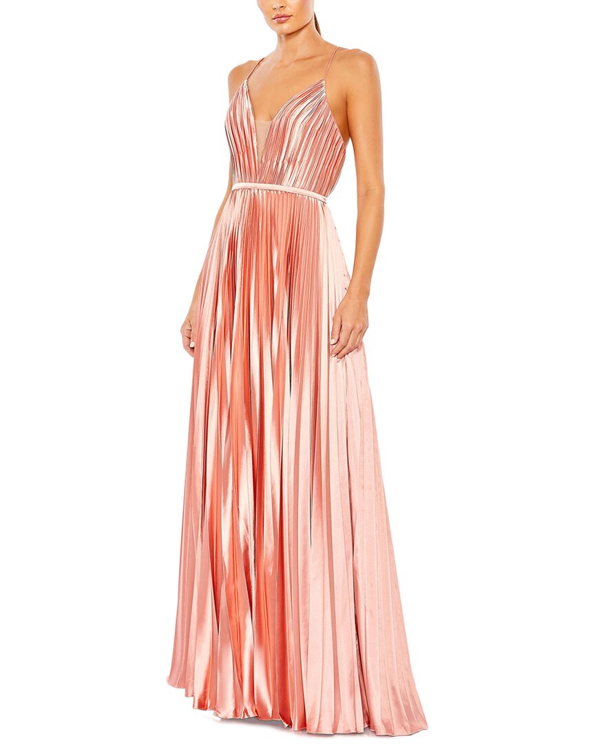 Mac Duggal Pleated Illusion Plunge Neck A Line Gown