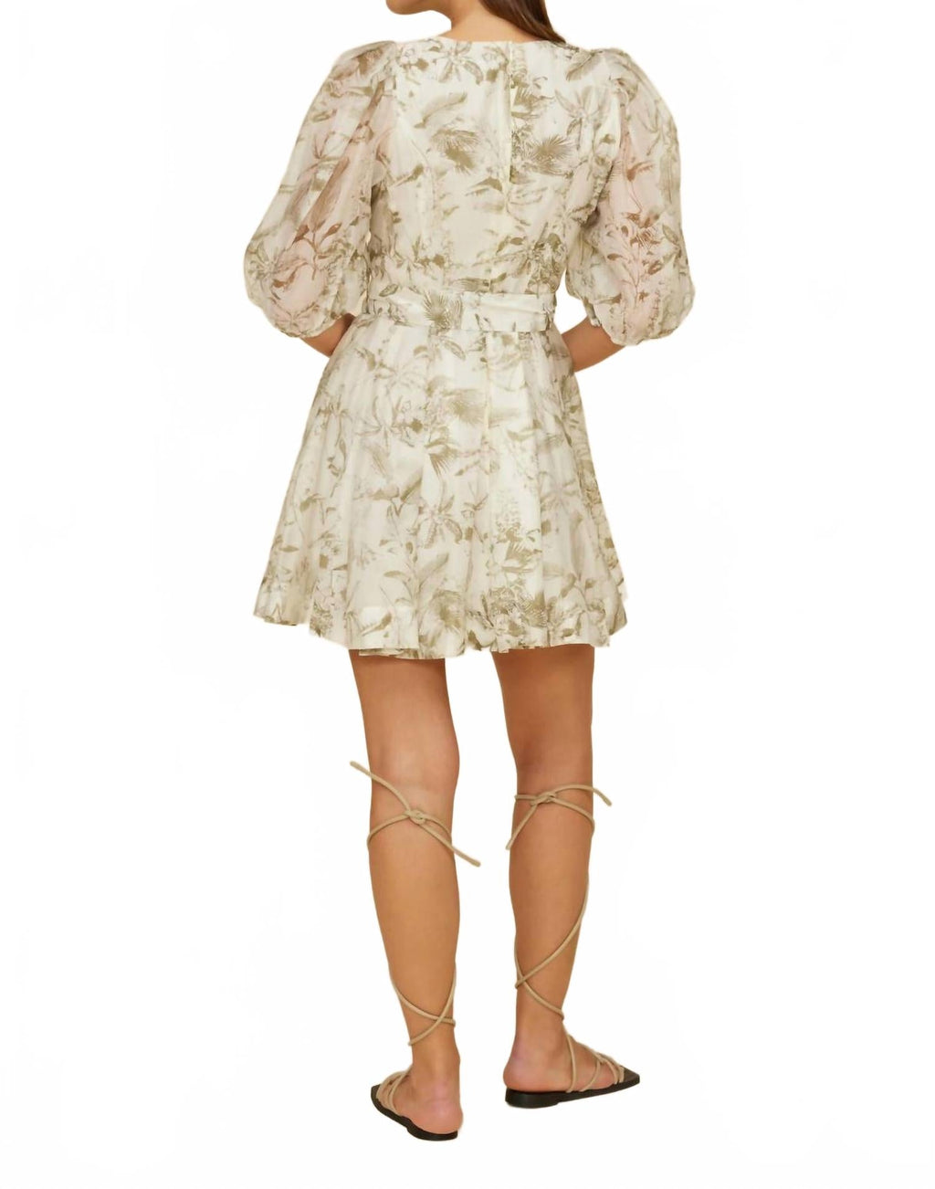 Alexis Belted Dress In Ivory Olive