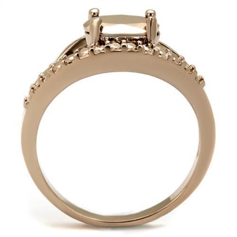 IP Rose Gold(Ion Plating) Brass Ring with AAA Grade CZ in Metallic Light Gold