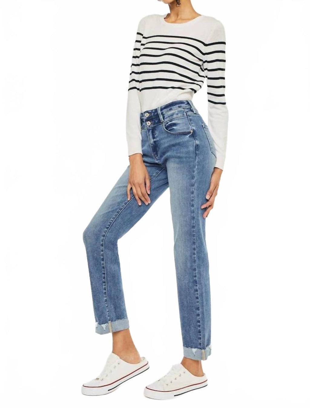Kiana High Rise Slim Straight Jeans In Blue