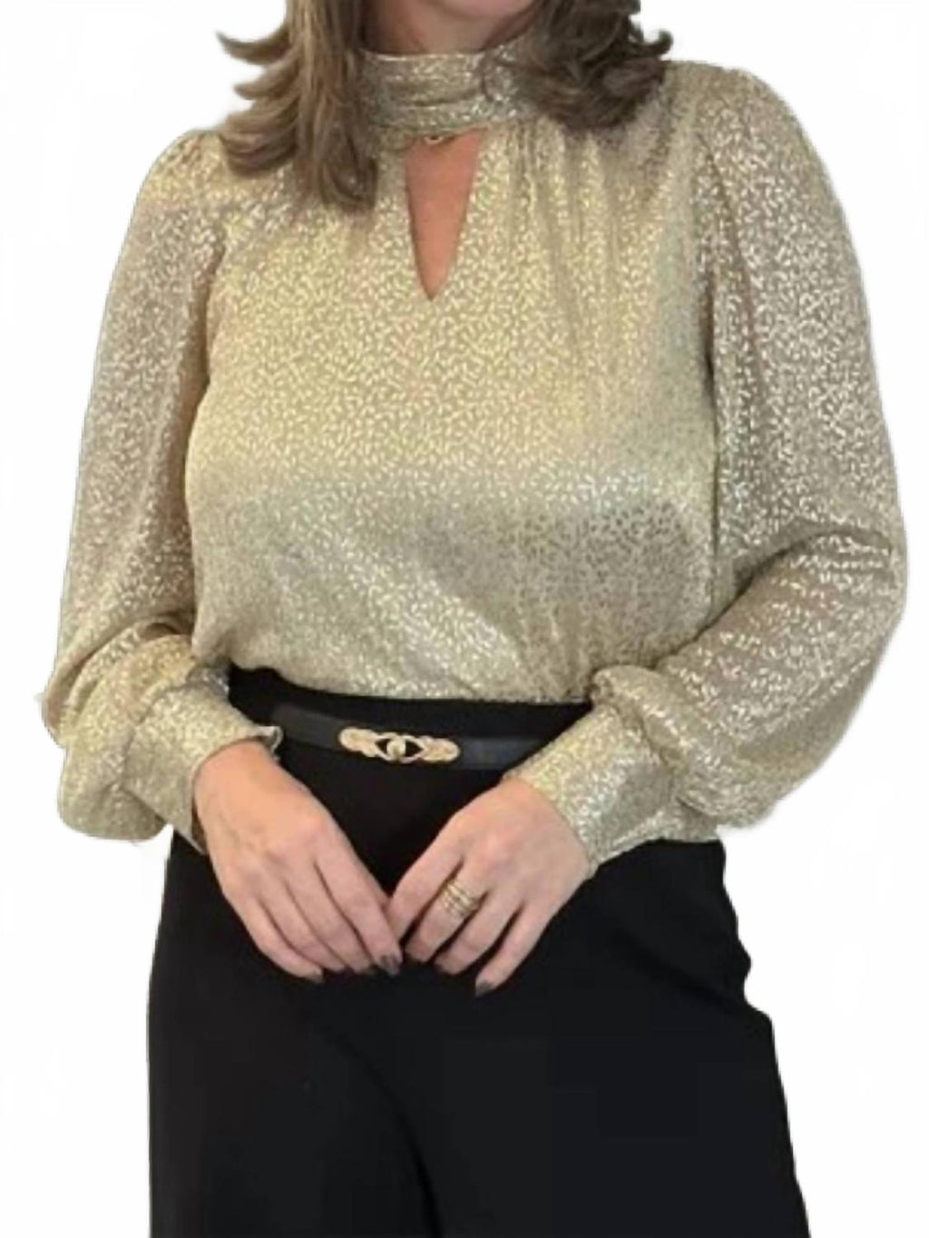 Leaves Long Sleeves Blouse In Gold