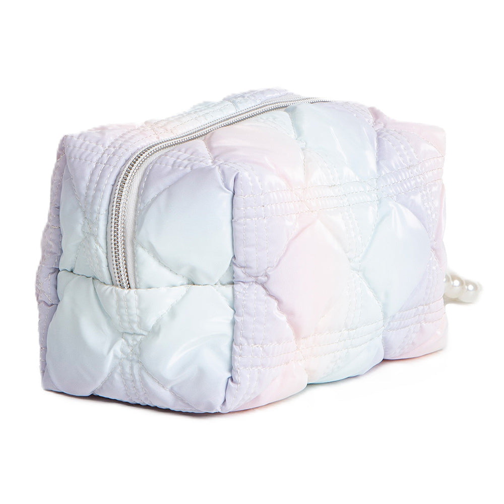 Multicolor Quilted Pearl Wristlet Cosmetic Pouch Bag