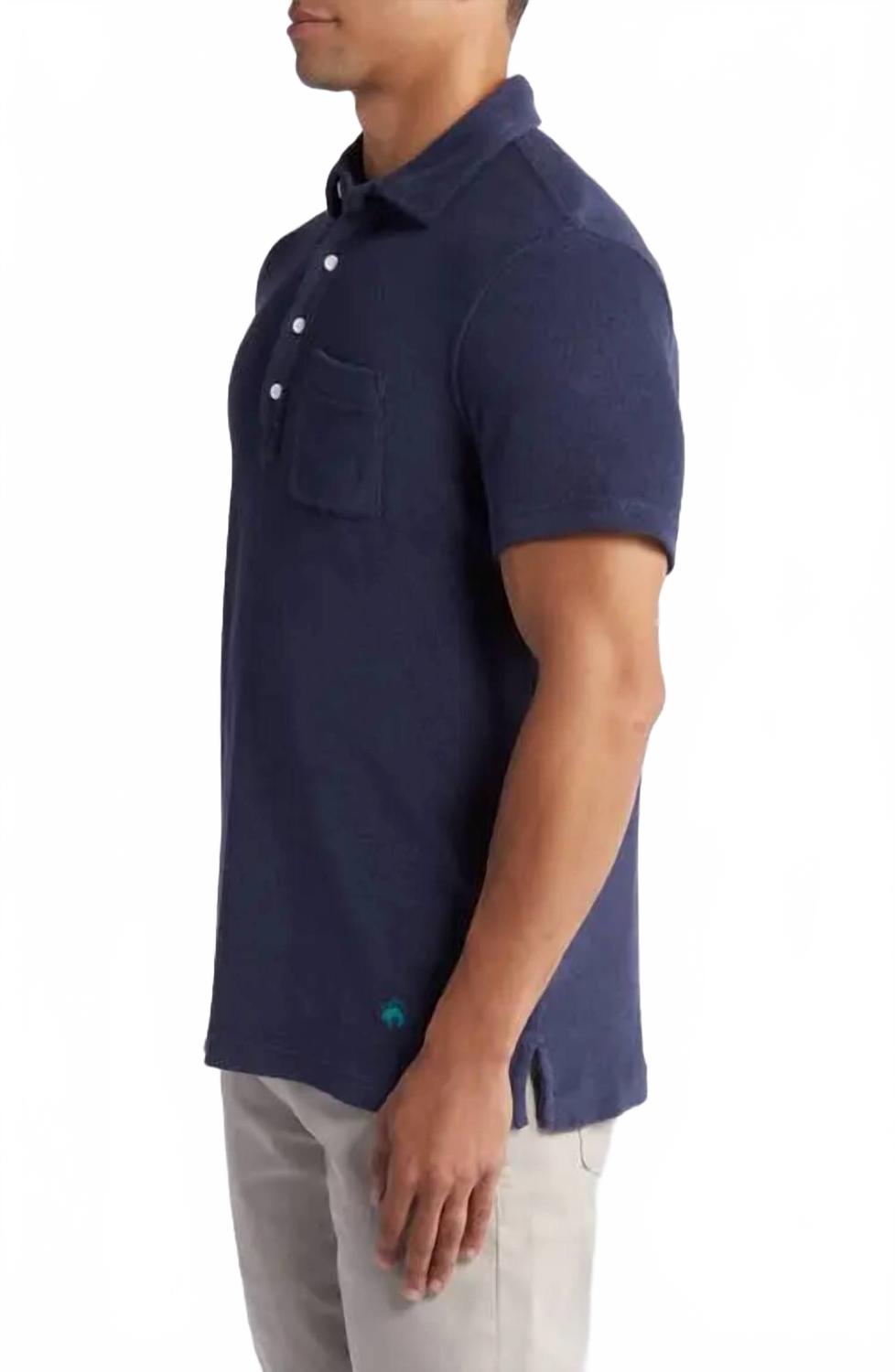 Cotton Terry Polo Shirt In Navy