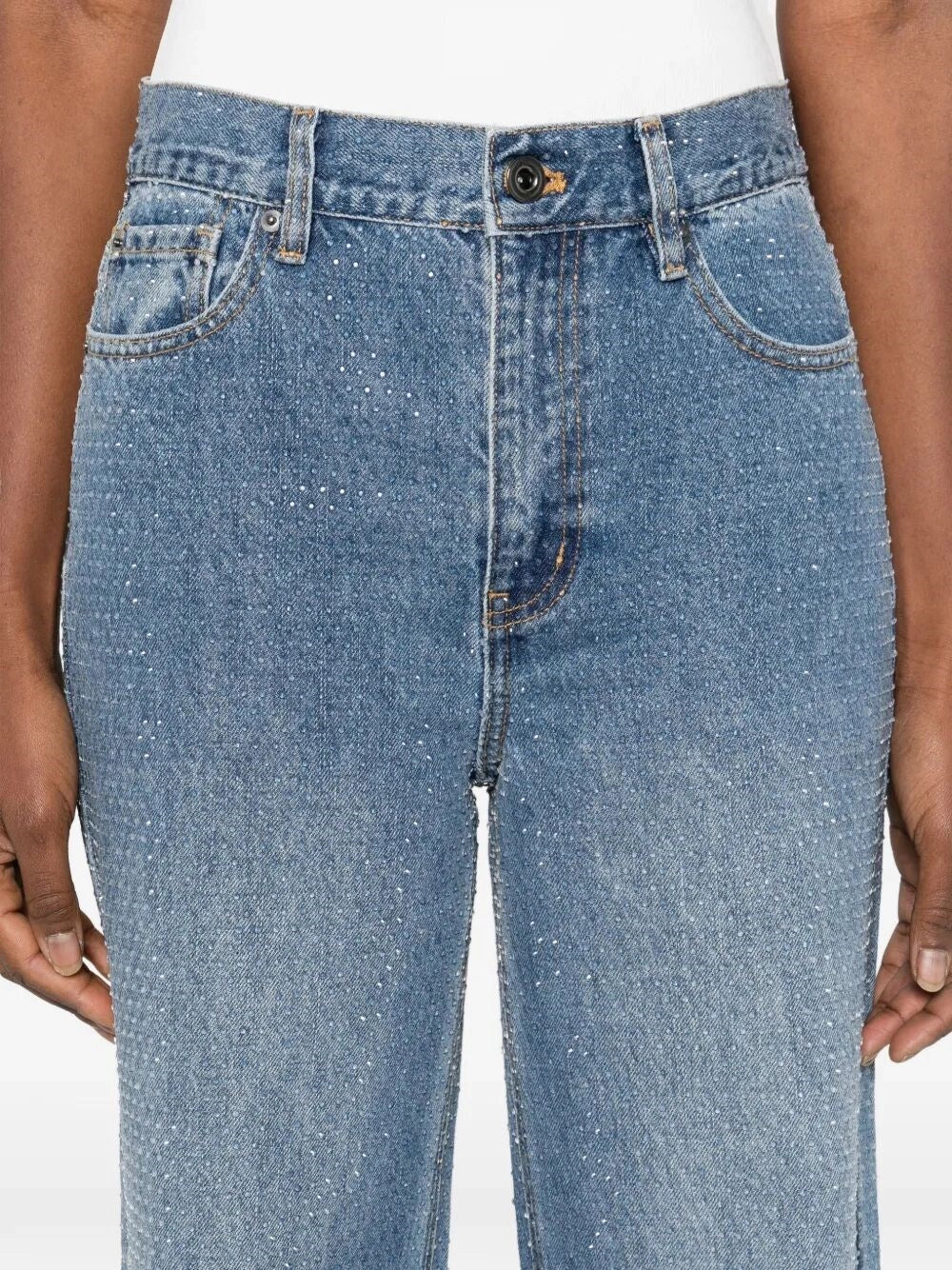 Self-Portrait Women Rhinestone Denim Straight Leg Jeans