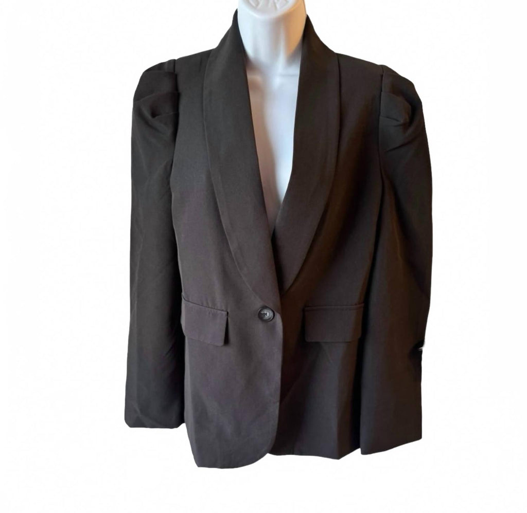 Women’S Puff Shoulders Long Sleeves Blazer In Black