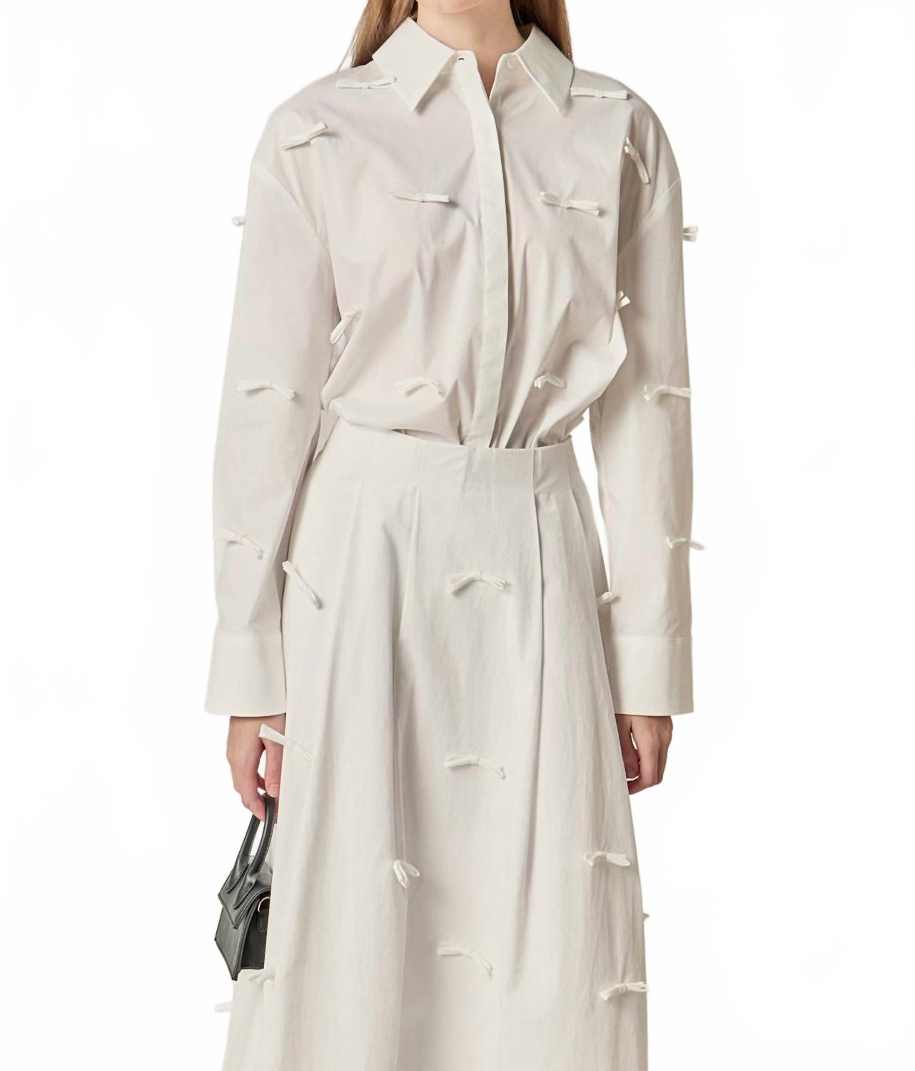Bow Detailed Drop Shoulder Shirt In White