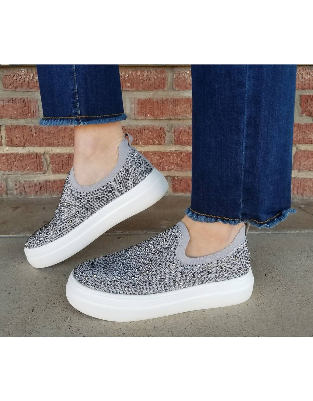 Women's Swank Slip On Shoes In Grey Crystals