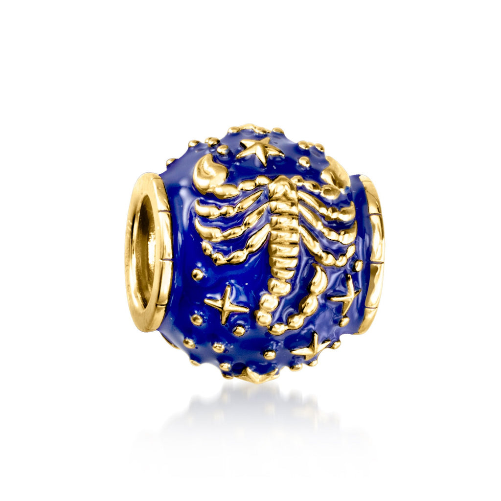 Ross-Simons Blue Enamel Zodiac Bead Charm in 18kt Gold Over Sterling