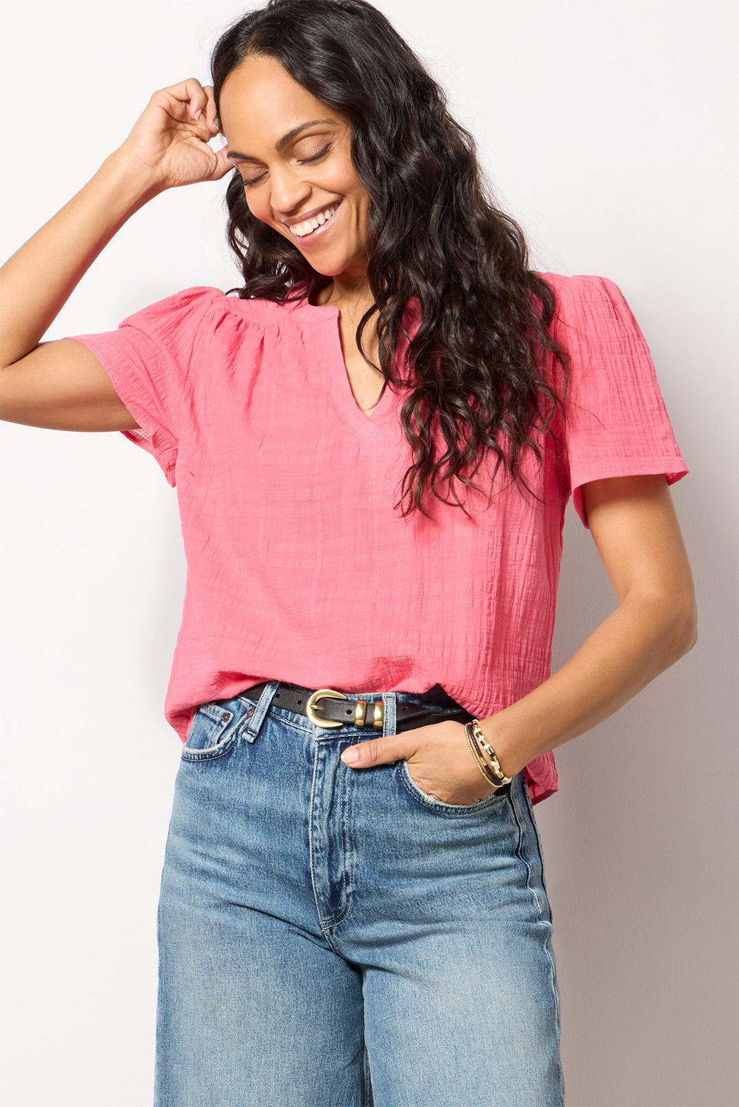 Women's Shelby Textured Split Neck Top