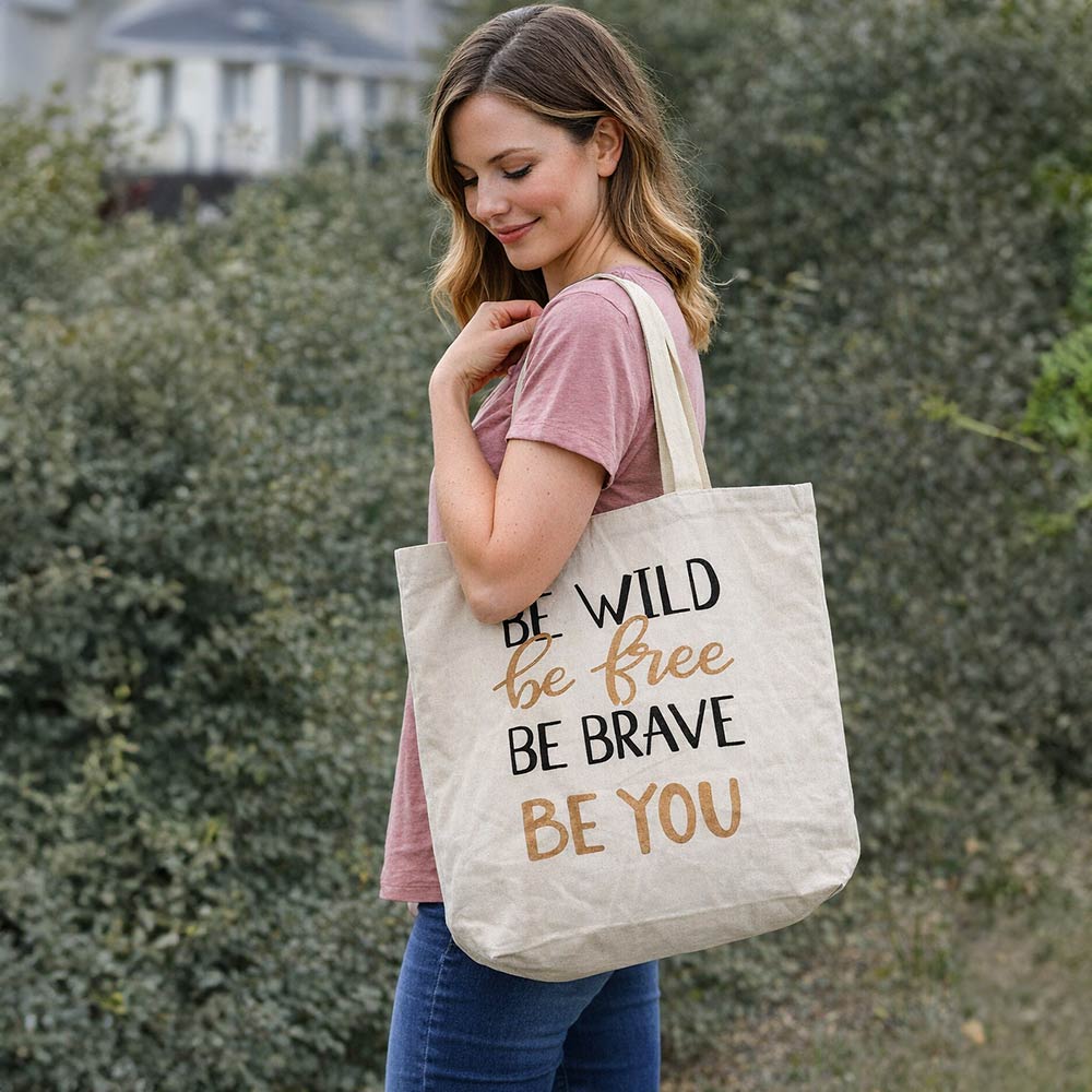 BE WILD BE FREE Message Print Shoulder Tote Bag